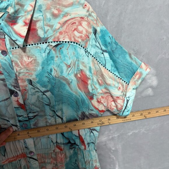 Soft Surroundings M Shirt Dress Blue Coral Marble Abstract Print Rayon Midi - Picture 6 of 9